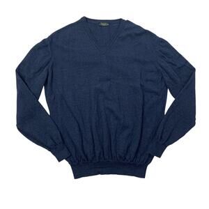 Ferrante Sweater Mens M Medium Navy Wool Essential V Neck Pullover Made Italy